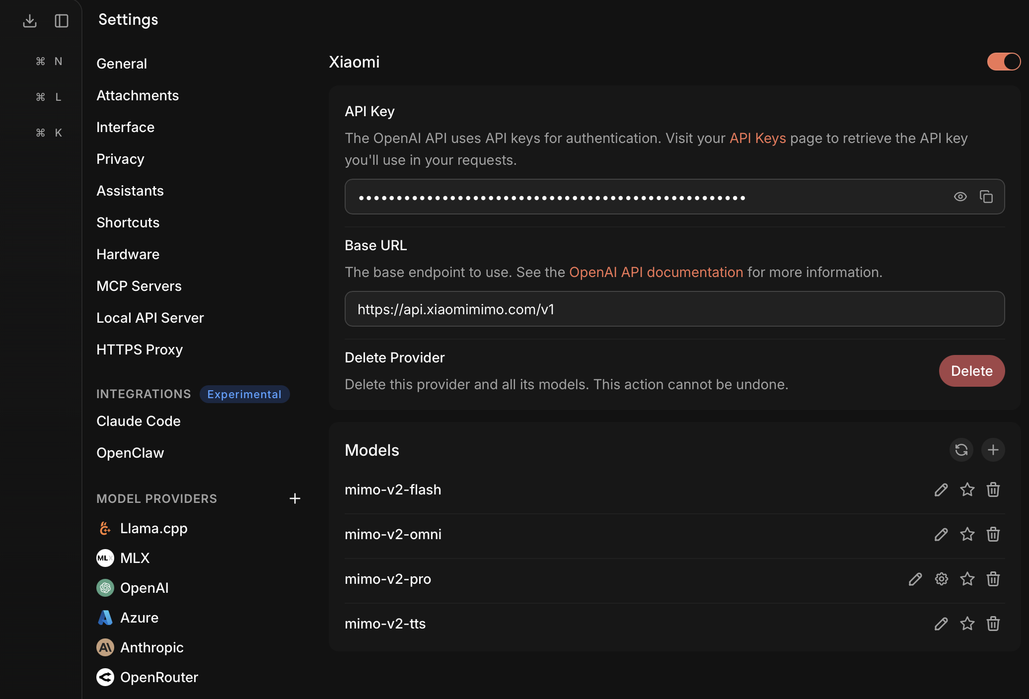 Jan AI providers settings