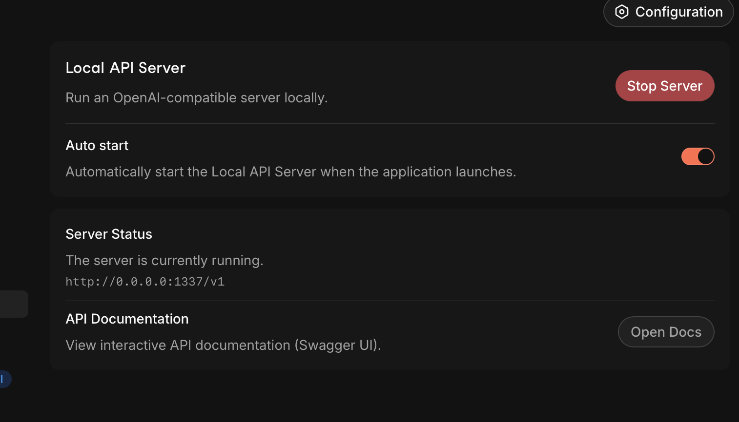 Jan AI server settings