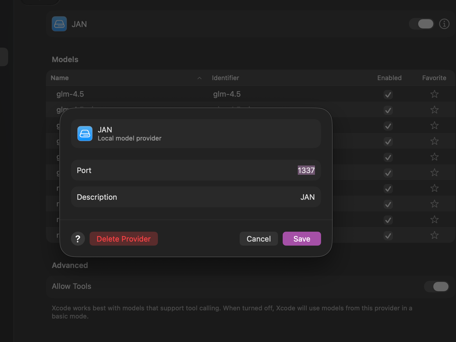 Xcode AI providers settings