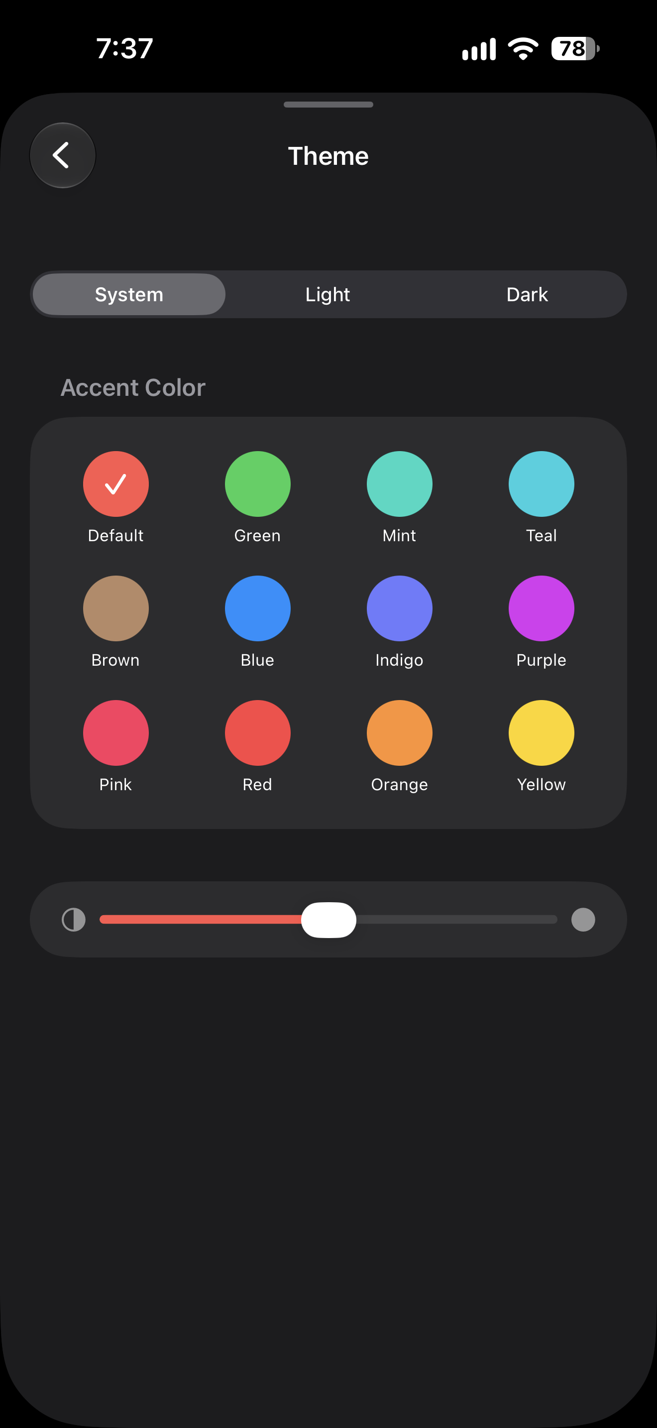 Settings with accent color, vibrancy, and app icon options
